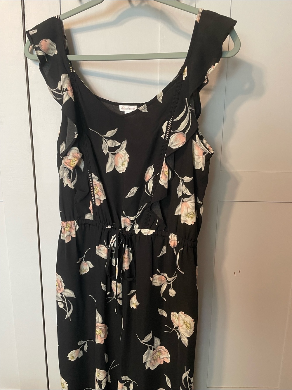 Xhilaration Black Floral Jumpsuit with Ruffle Straps - Picture 4 of 16